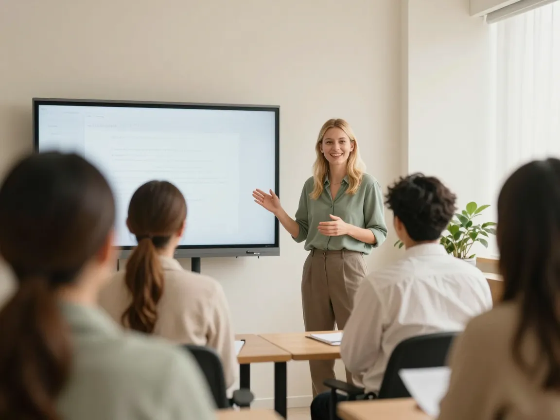 Speaker giving a nutrition lecture to a company team
