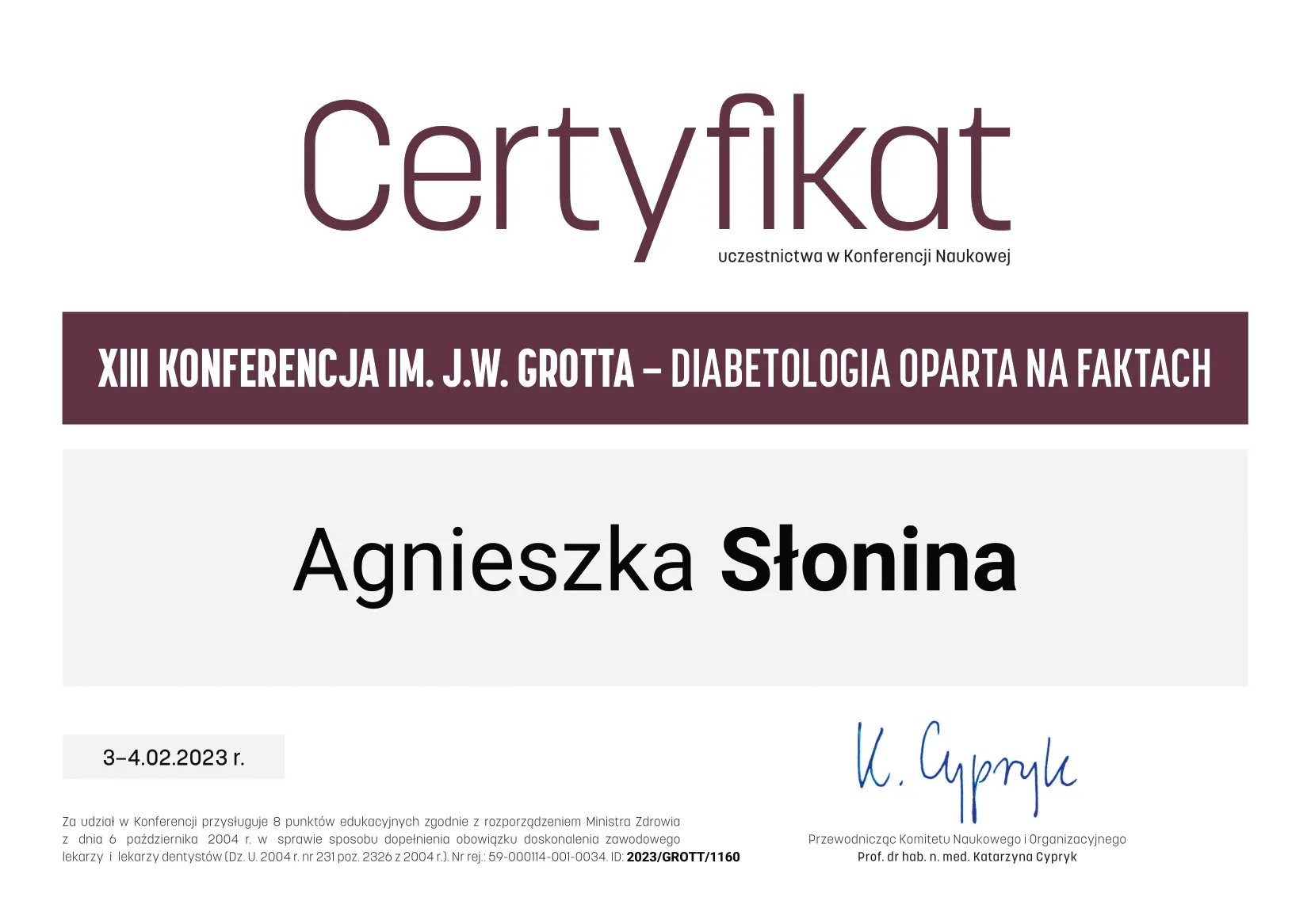 Certificate: Evidence-based diabetology