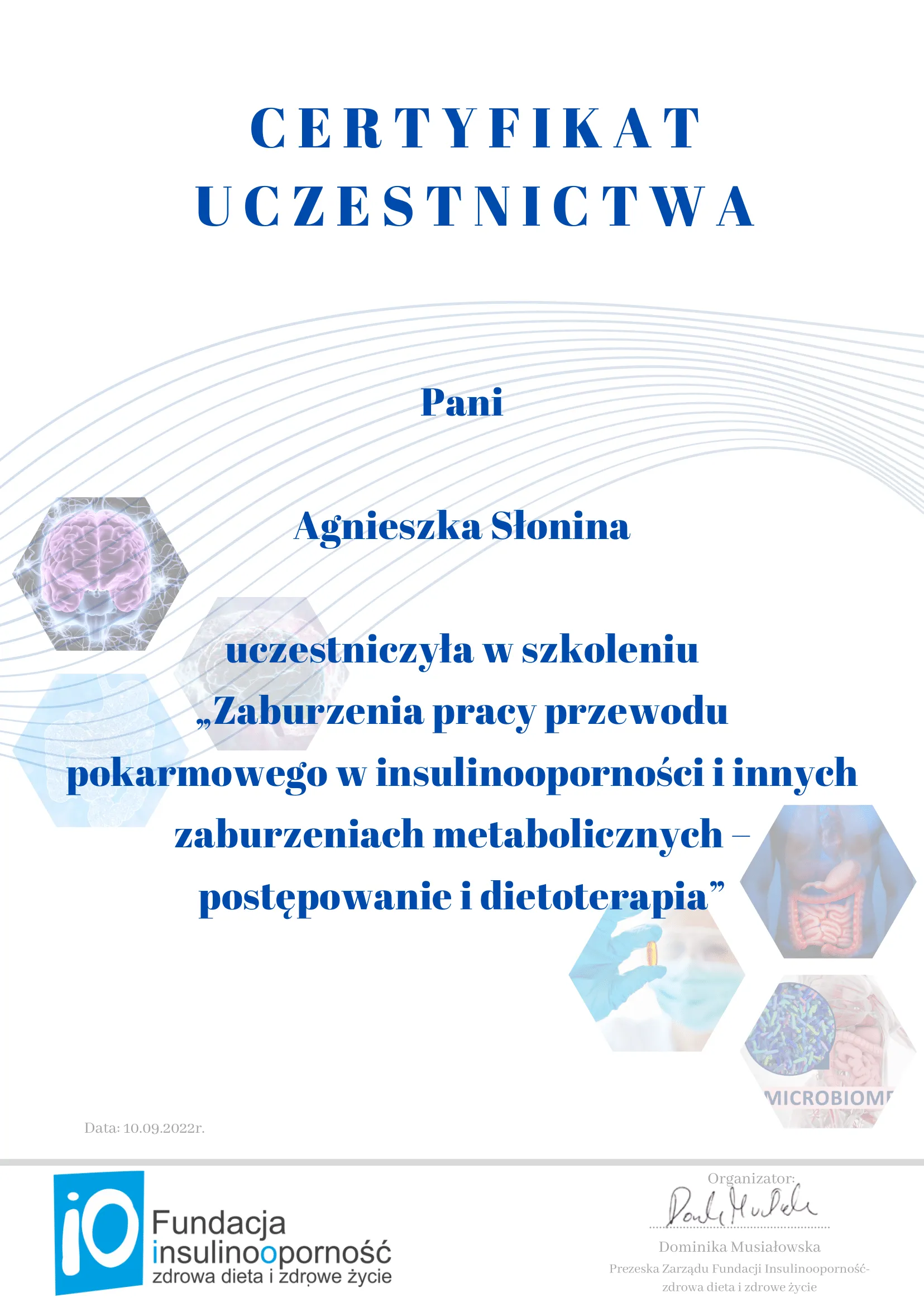 Certificate: Insulin resistance and the digestive tract
